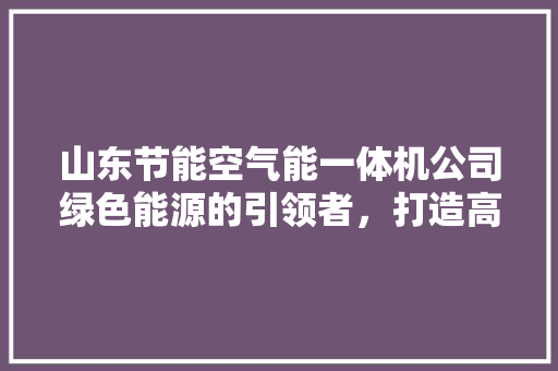 山东节能空气能一体机公司绿色能源的引领者，打造高效节能新生活