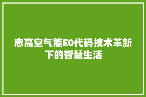 志高空气能E0代码技术革新下的智慧生活