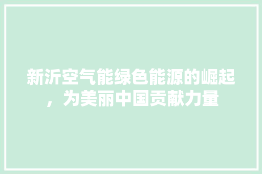 新沂空气能绿色能源的崛起，为美丽中国贡献力量