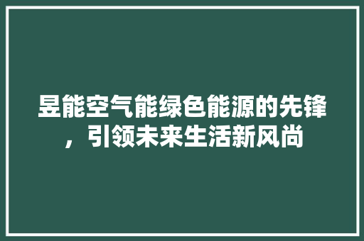 昱能空气能绿色能源的先锋，引领未来生活新风尚