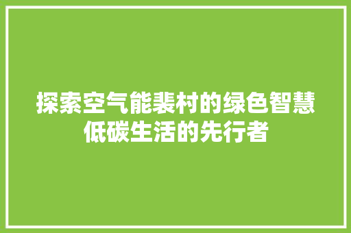 探索空气能裴村的绿色智慧低碳生活的先行者