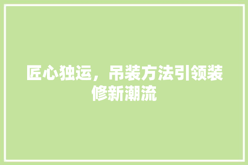 匠心独运，吊装方法引领装修新潮流 匠心独运，吊装方法引领装修新潮流 家电维修