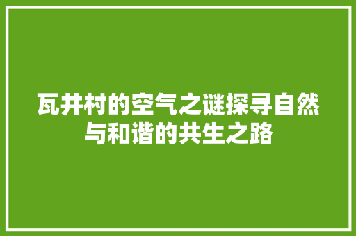瓦井村的空气之谜探寻自然与和谐的共生之路