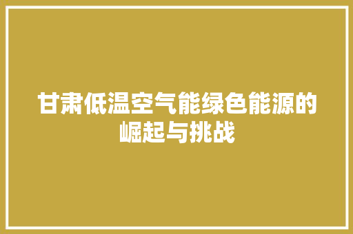 甘肃低温空气能绿色能源的崛起与挑战 厨房维修