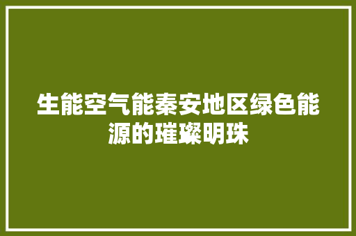 生能空气能秦安地区绿色能源的璀璨明珠
