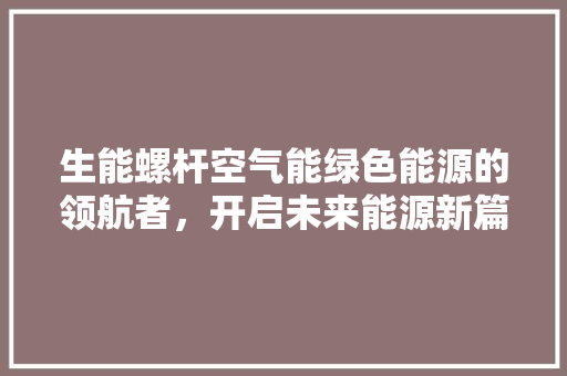 生能螺杆空气能绿色能源的领航者，开启未来能源新篇章 厨房维修
