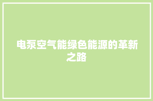 电泵空气能绿色能源的革新之路 综合便民
