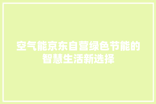 空气能京东自营绿色节能的智慧生活新选择