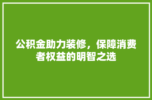 公积金助力装修，保障消费者权益的明智之选 公积金助力装修，保障消费者权益的明智之选 汽车维修