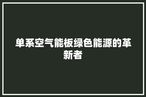 单系空气能板绿色能源的革新者