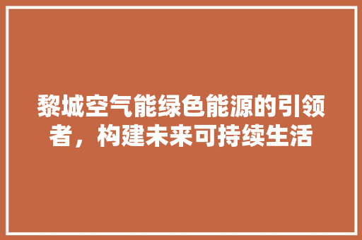 黎城空气能绿色能源的引领者，构建未来可持续生活