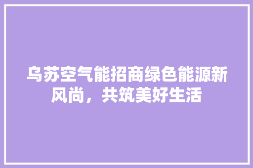 乌苏空气能招商绿色能源新风尚，共筑美好生活
