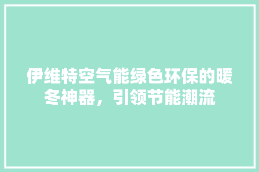 伊维特空气能绿色环保的暖冬神器，引领节能潮流