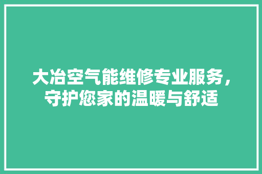 大冶空气能维修专业服务，守护您家的温暖与舒适