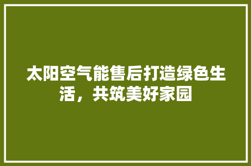 太阳空气能售后打造绿色生活，共筑美好家园