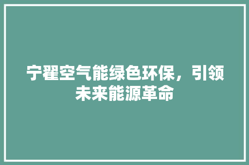 宁翟空气能绿色环保，引领未来能源革命