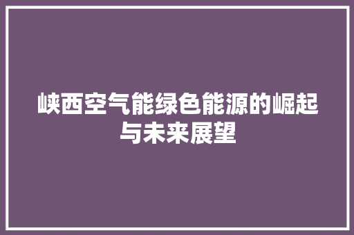 峡西空气能绿色能源的崛起与未来展望