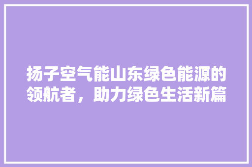 扬子空气能山东绿色能源的领航者，助力绿色生活新篇章