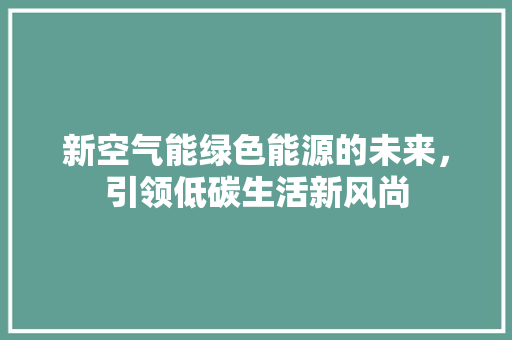 新空气能绿色能源的未来，引领低碳生活新风尚