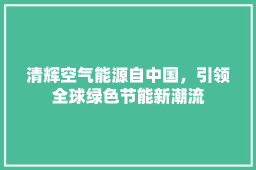 清辉空气能源自中国，引领全球绿色节能新潮流