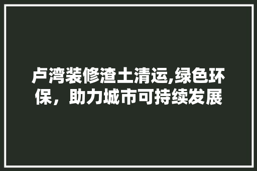 卢湾装修渣土清运,绿色环保，助力城市可持续发展 卢湾装修渣土清运,绿色环保，助力城市可持续发展 家电维修