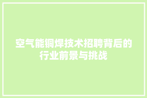 空气能铜焊技术招聘背后的行业前景与挑战