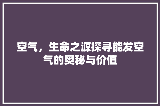 空气，生命之源探寻能发空气的奥秘与价值 家电维修