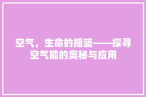 空气，生命的摇篮——探寻空气能的奥秘与应用 家电维修