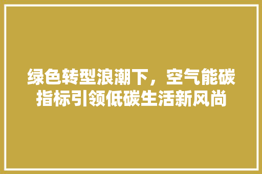 绿色转型浪潮下，空气能碳指标引领低碳生活新风尚