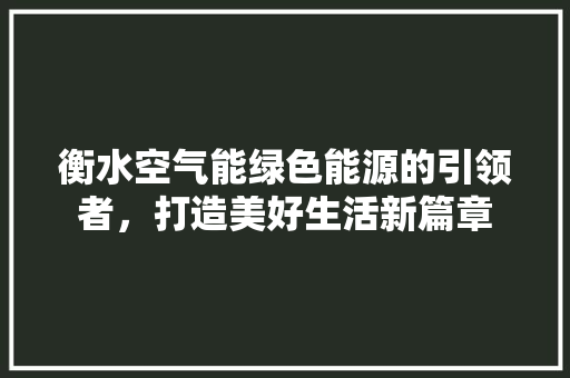 衡水空气能绿色能源的引领者，打造美好生活新篇章 综合便民