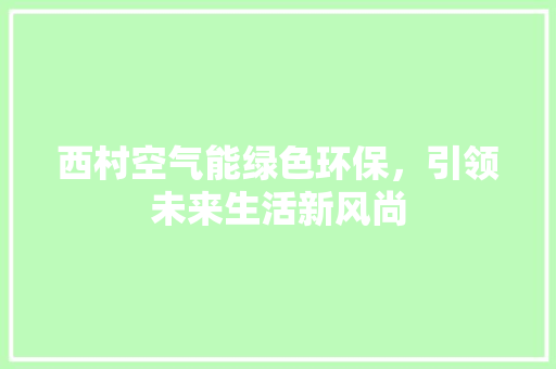 西村空气能绿色环保，引领未来生活新风尚 综合便民