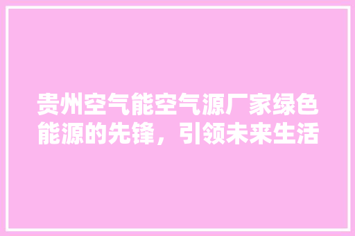 贵州空气能空气源厂家绿色能源的先锋，引领未来生活新风尚