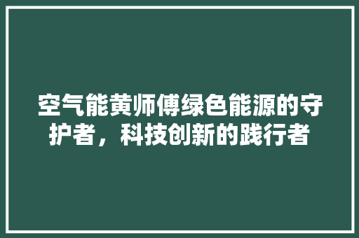 空气能黄师傅绿色能源的守护者，科技创新的践行者 汽车维修