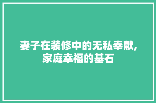 妻子在装修中的无私奉献,家庭幸福的基石 妻子在装修中的无私奉献,家庭幸福的基石 墙体维修