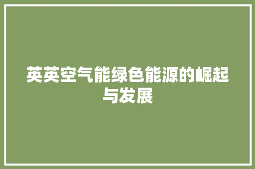 英英空气能绿色能源的崛起与发展 综合便民