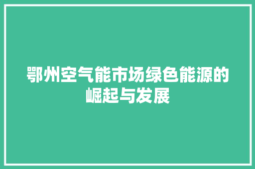 鄂州空气能市场绿色能源的崛起与发展 汽车维修