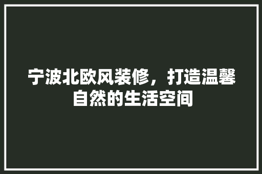 宁波北欧风装修，打造温馨自然的生活空间 宁波北欧风装修，打造温馨自然的生活空间 家电维修