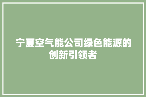 宁夏空气能公司绿色能源的创新引领者