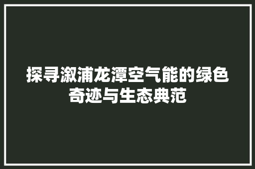 探寻溆浦龙潭空气能的绿色奇迹与生态典范