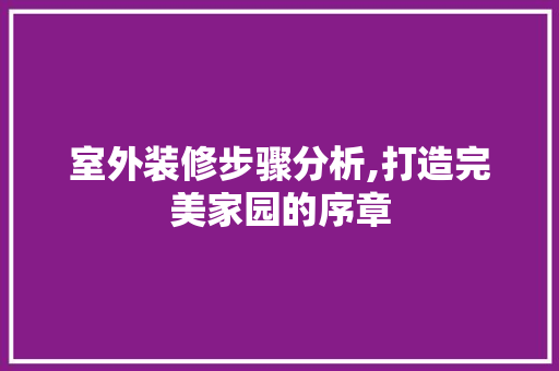室外装修步骤分析,打造完美家园的序章 室外装修步骤分析,打造完美家园的序章 厨房维修