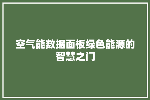 空气能数据面板绿色能源的智慧之门 家电维修