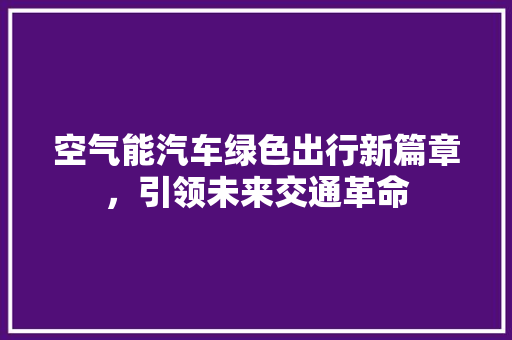 空气能汽车绿色出行新篇章，引领未来交通革命