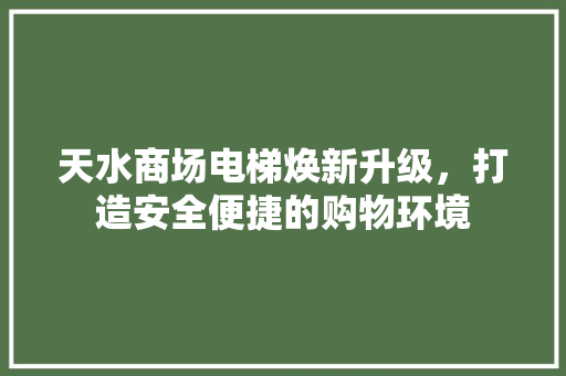 天水商场电梯焕新升级，打造安全便捷的购物环境 天水商场电梯焕新升级，打造安全便捷的购物环境 家电维修