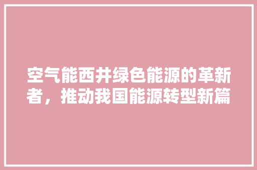 空气能西井绿色能源的革新者，推动我国能源转型新篇章 家电维修