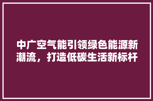 中广空气能引领绿色能源新潮流，打造低碳生活新标杆 汽车维修