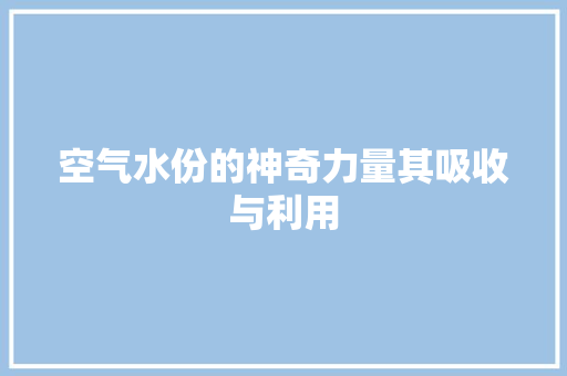 空气水份的神奇力量其吸收与利用