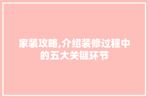 家装攻略,介绍装修过程中的五大关键环节 家装攻略,介绍装修过程中的五大关键环节 家电维修