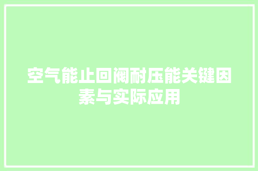空气能止回阀耐压能关键因素与实际应用