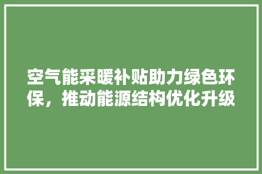 空气能采暖补贴助力绿色环保，推动能源结构优化升级