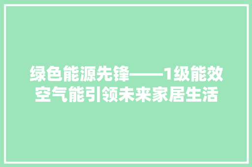 绿色能源先锋——1级能效空气能引领未来家居生活